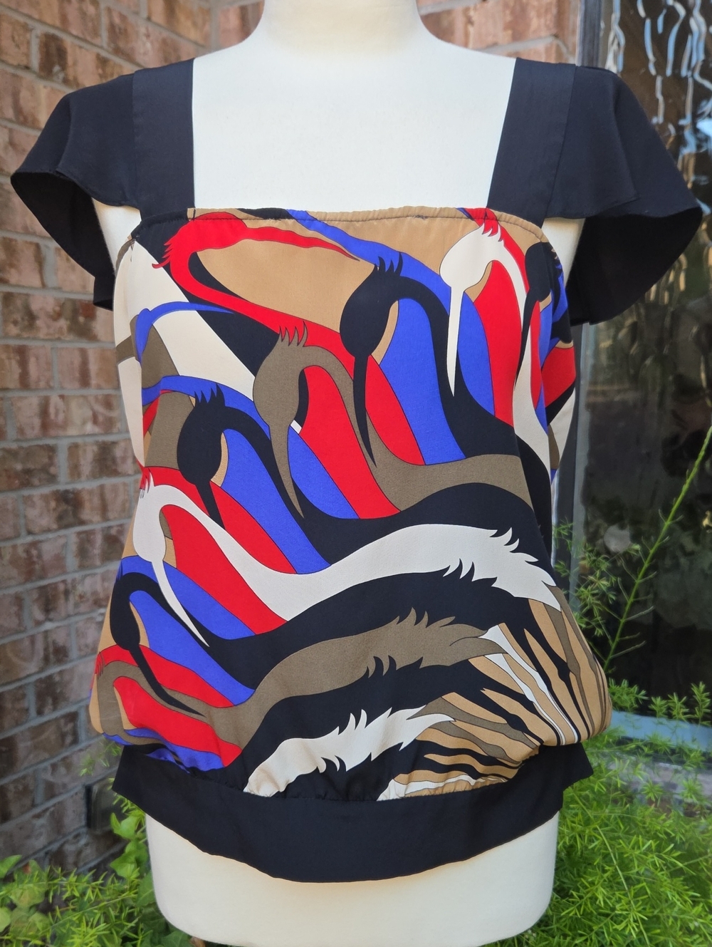 Twelfth Street by Cynthia Vincent -100%Silk Bird Blouse sz M
